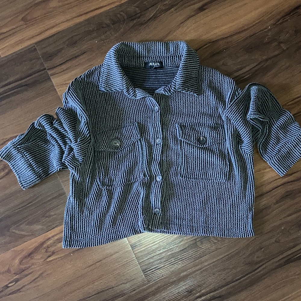 Women’s Waffle Knit Black / Gray Cropped Top Jacket